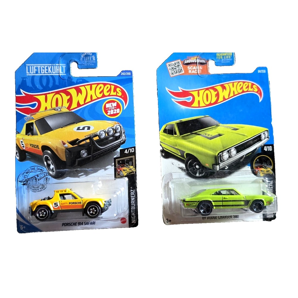 Hot Wheels‎ Nightburnerz Porsche 914 Safari & '69 Dodge Charger Diecast Cars New